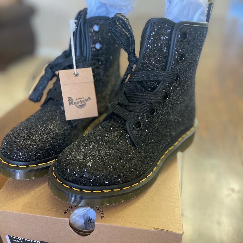 Dr. Martens 1460 Black Chunky Glitter Boots. New in box with tags. US size 6